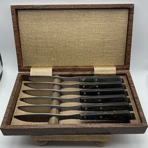 Vintage West Bend Stainless Steel Steak Knives In Wooden‎ Case